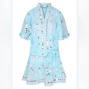 Juliet Dunn Light Blue Mini Dress with Mirror Accents